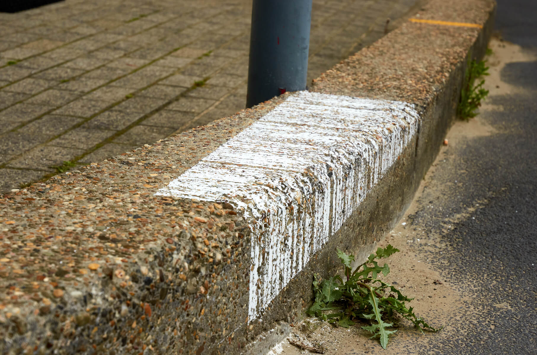 Chalk linedrawing on top of a tiny stonewall